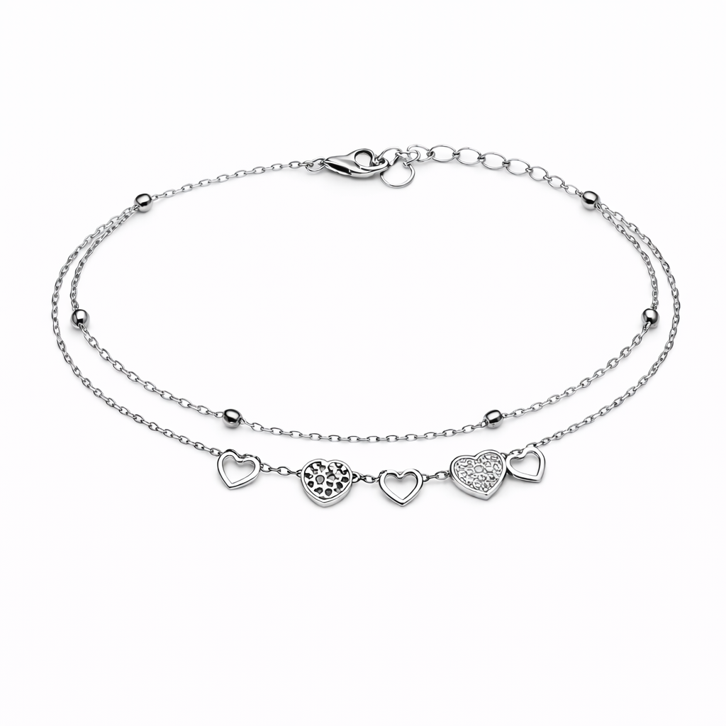 Brățară din argint 925 „abstract heart layer”, COD B169, sistem de închidere reglabil, cu prelungire