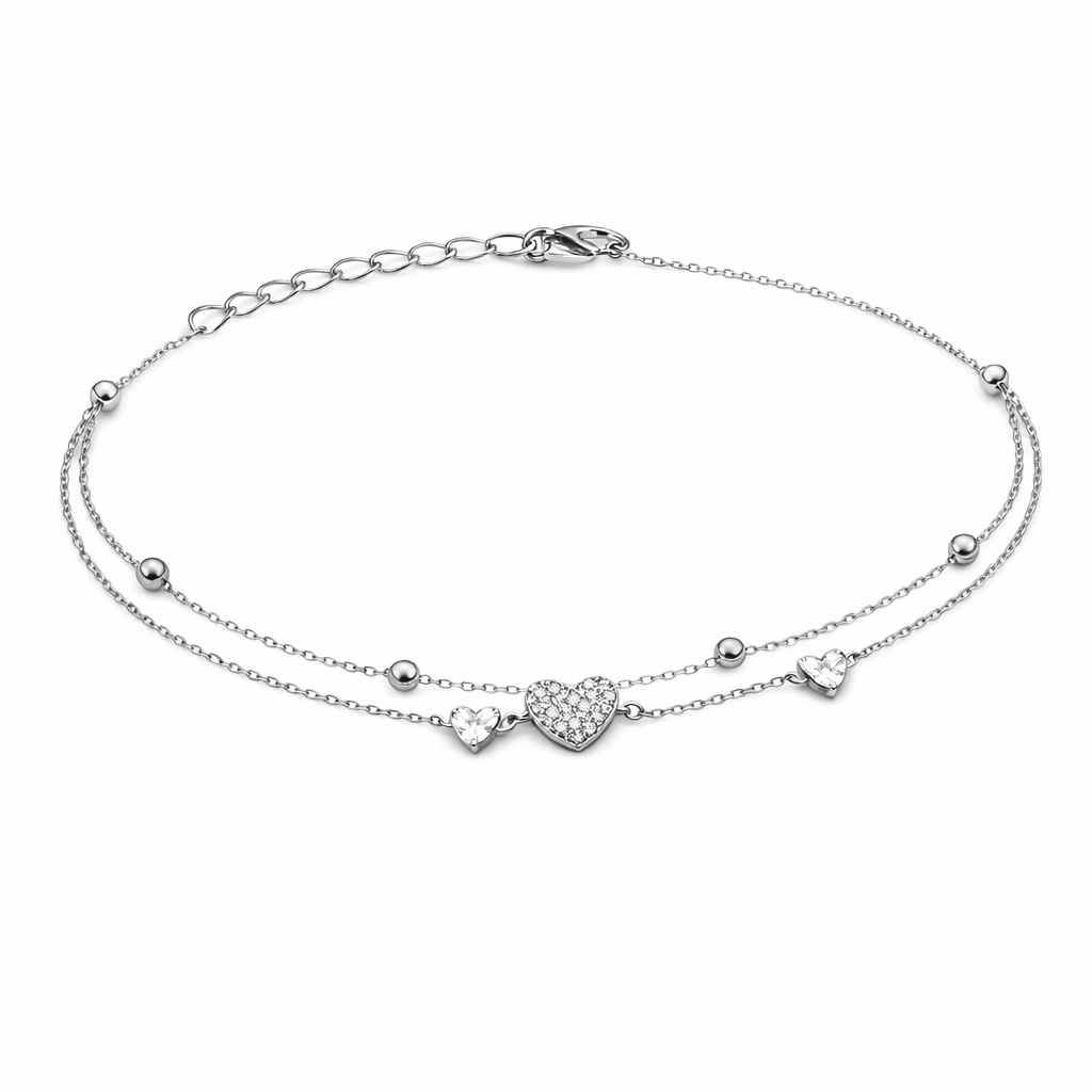 Brățară din argint 925 „sparkling triple hearts”, COD B169, sistem de închidere reglabil, cu prelungire