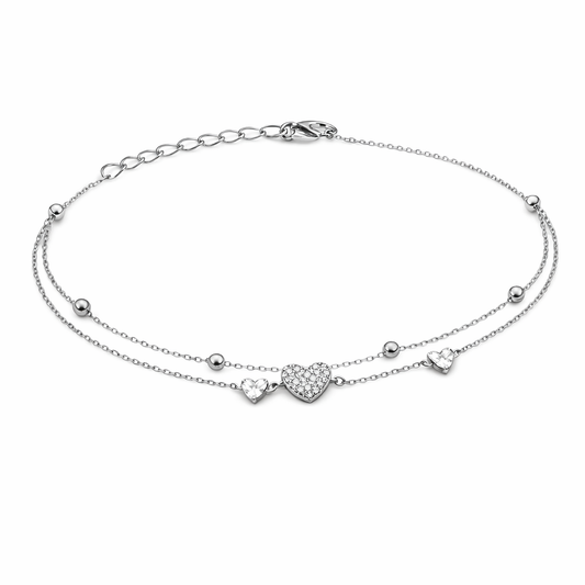 Brățară din argint 925 „sparkling triple hearts”, COD B169, sistem de închidere reglabil, cu prelungire