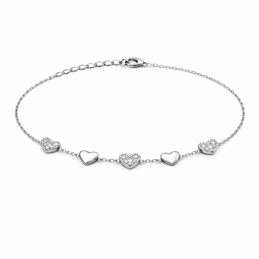 Brățară din argint 925 „serene hearts”, COD B169, sistem de închidere reglabil, cu prelungire