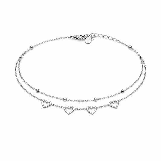 Brățară din argint 925 „double heart layer”, COD B169, sistem de închidere reglabil, cu prelungire