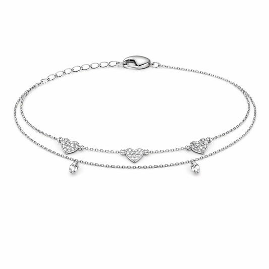Brățară din argint 925 „shimmering hearts & crystals”, COD B182, sistem de închidere reglabil, cu prelungire