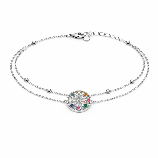 Brățară din argint 925 „colorful flower layer”, COD B169, sistem de închidere reglabil, cu prelungire