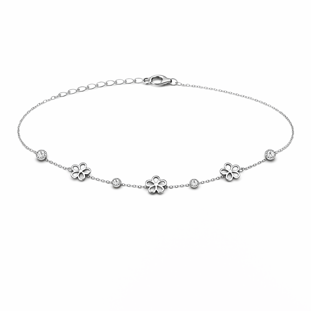 Brățară din argint 925 „spring flowers & crystals”, COD B169, sistem de închidere reglabil, cu prelungire