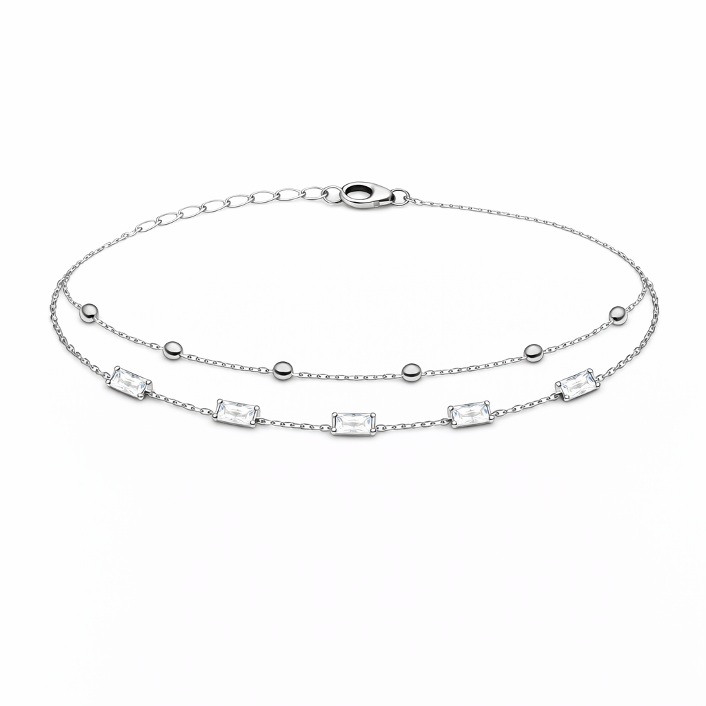 Brățară din argint 925 „spheres & baguette crystals”, COD B169, sistem de închidere reglabil, cu prelungire