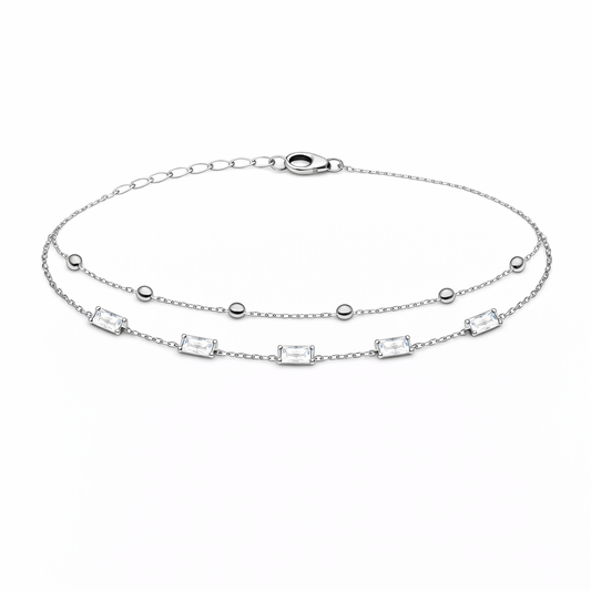 Brățară din argint 925 „spheres & baguette crystals”, COD B169, sistem de închidere reglabil, cu prelungire