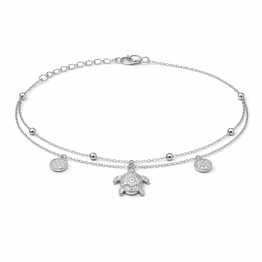 Brățară din argint 925 „shimmering sea turtle & crystals”, COD B182, sistem de închidere reglabil, cu prelungire