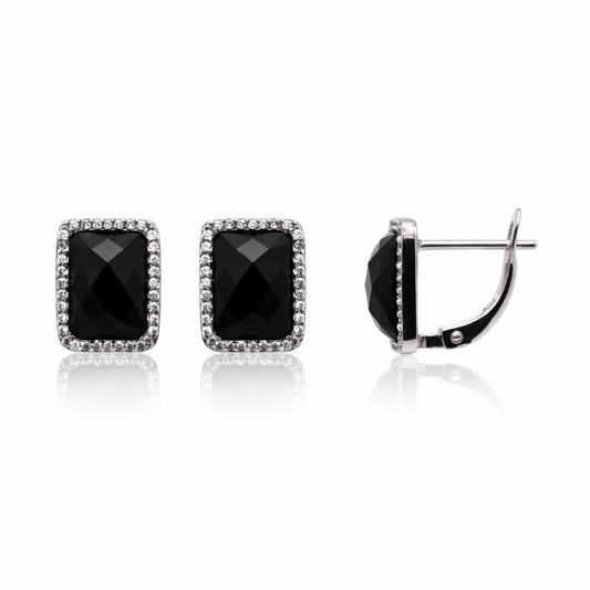 Cercei din argint 925 „black onyx glam”, COD C210, sistem de închidere tip tortiță