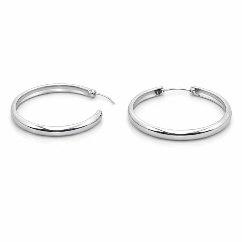 Cercei din argint 925 „bold silver hoops”, COD C564, sistem de închidere tip verigă (tijă retractabilă)
