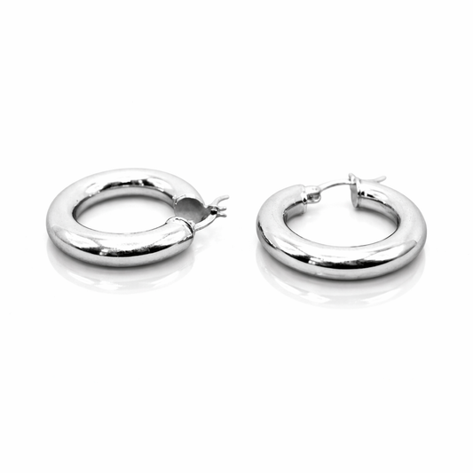 Cercei din argint 925 „bold silver hoops”, COD C311, sistem de închidere tip verigă cu click