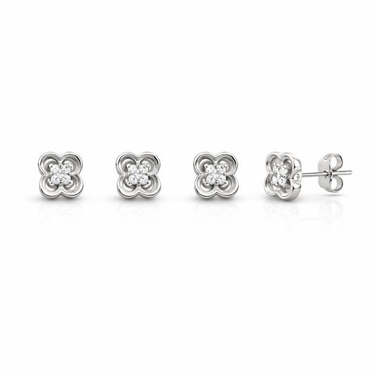 Cercei din argint 925 „sparkling clover”, COD 314, sistem de închidere tip tijă cu șurub