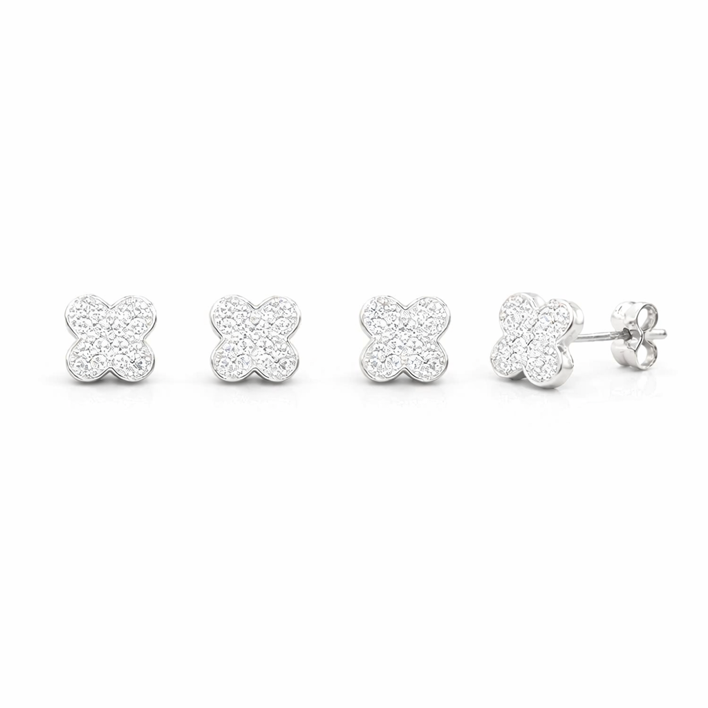 Cercei din argint 925 „crystal clover pavé”, COD 314, sistem de închidere tip tijă cu șurub