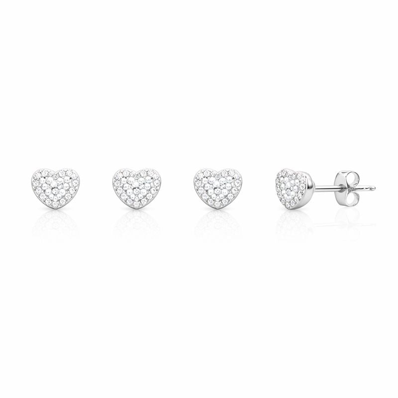 Cercei din argint 925 „pearl heart glow”, COD 626, sistem de închidere tip tijă cu șurub