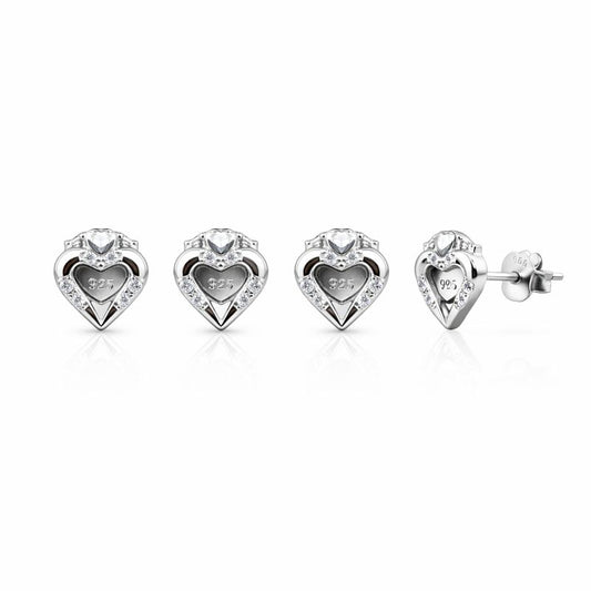 Cercei din argint 925 „sparkling heart”, COD 626, sistem de închidere tip tijă cu șurub