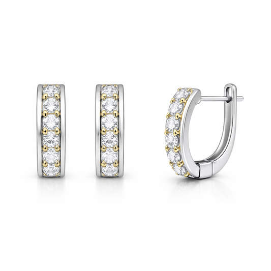 Cercei din argint 925 „golden accent crystal huggies”, COD C442, sistem de închidere tip tortiță
