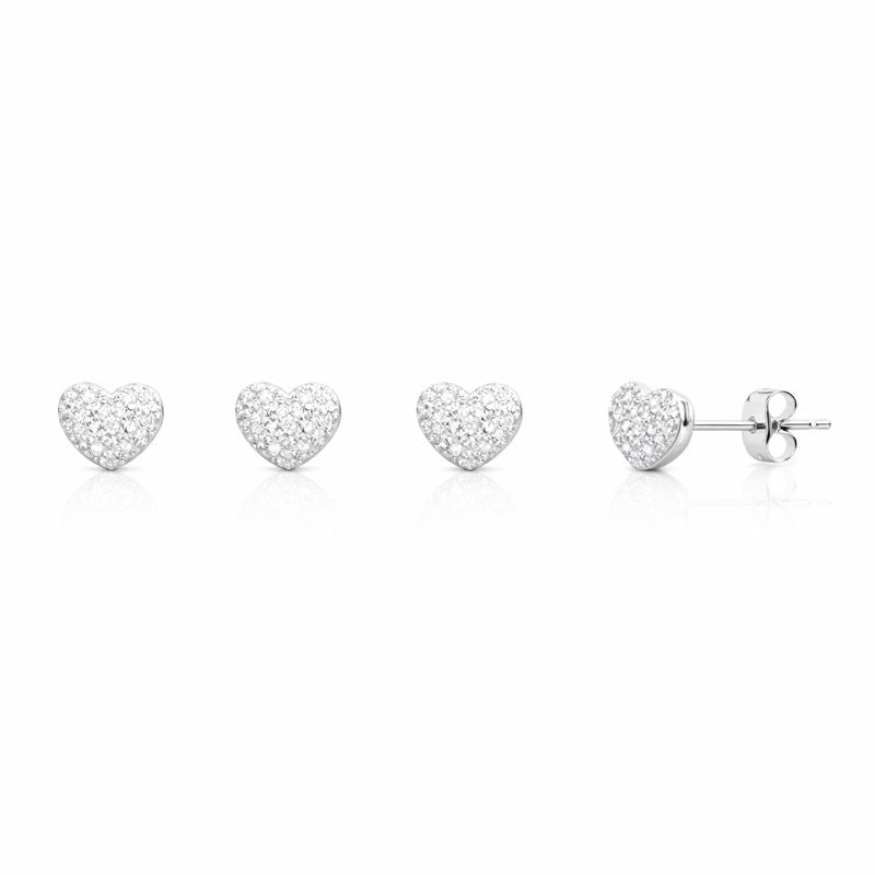 Cercei din argint 925 „full heart sparkle”, COD 626, sistem de închidere tip tijă cu șurub