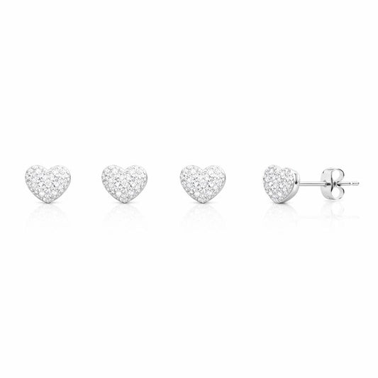 Cercei din argint 925 „full heart sparkle”, COD 626, sistem de închidere tip tijă cu șurub