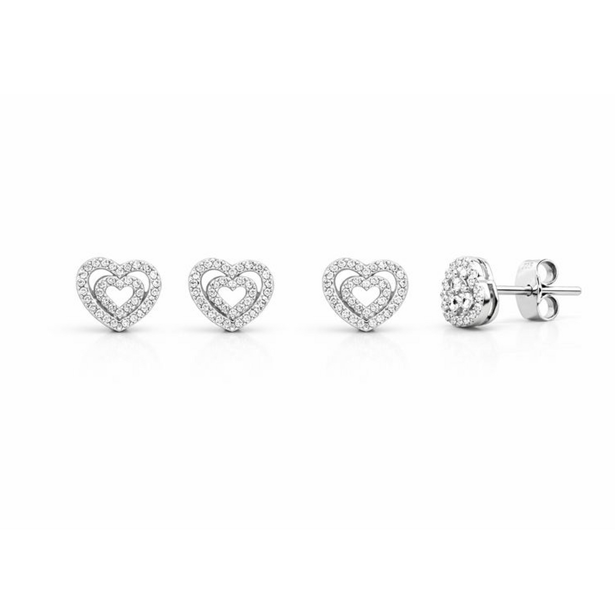 Cercei din argint 925 „double heart”, COD 314, sistem de închidere tip tijă cu șurub
