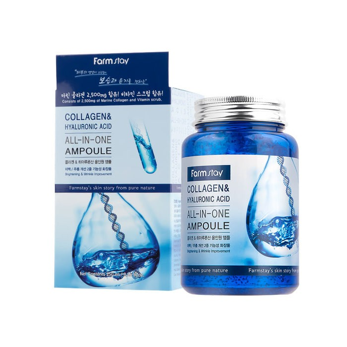 Cremă-fiolă pentru față Collagen & Hyaluronic Acid All-in-One Ampoule, 250 ml, FarmStay