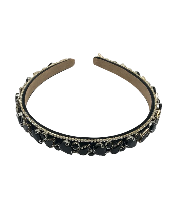 Coroniță de păr, model cu aplicații negre-argintii, culoare neagră