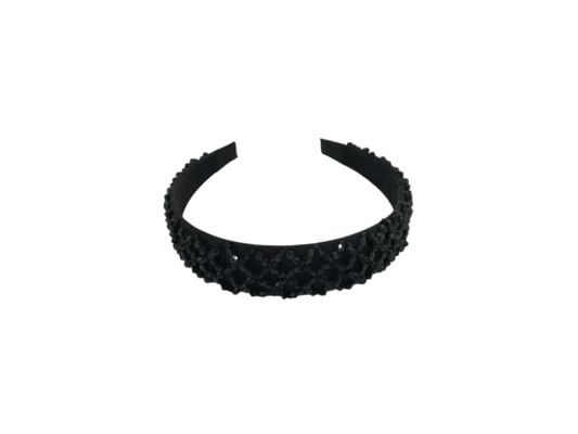 Coroniță de păr cu strasuri negre, format lat, culoarea negru