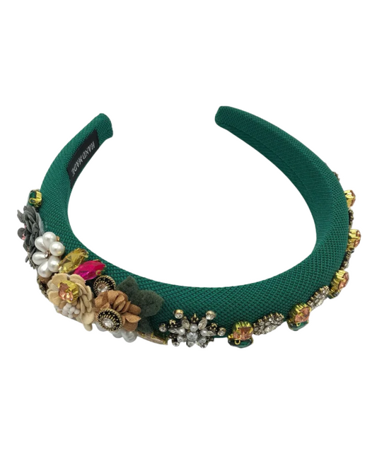 Coroniță de păr, model cu aplicații variate, culoare verde