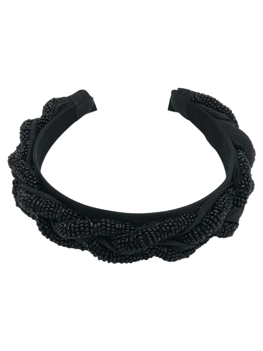 Coroniță de păr, model cu mărgele negre, culoare neagră