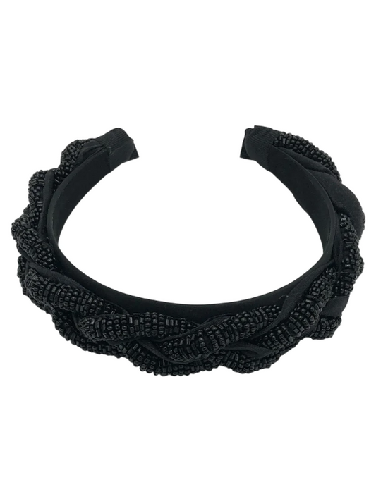 Coroniță de păr, model cu mărgele negre, culoare neagră