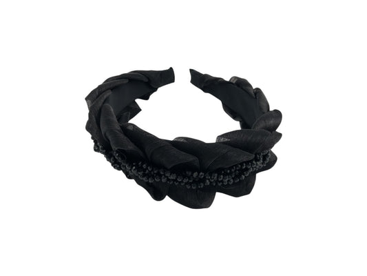 Coroniță de păr din voal, cu aplicații negre, culoare neagră
