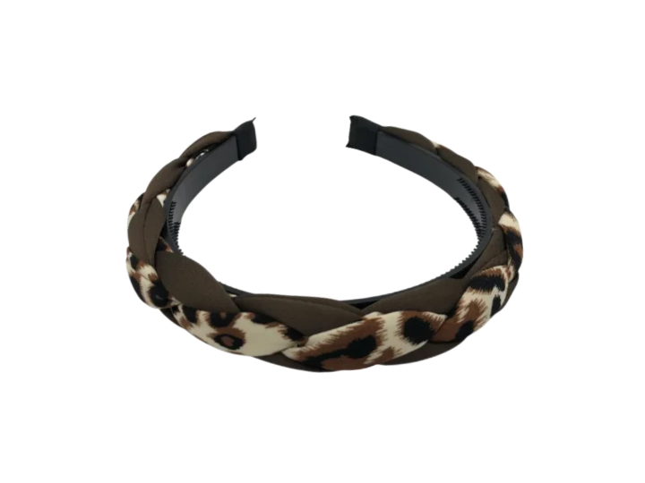 Coroniță de păr cu împletitură textilă, model cu animal print