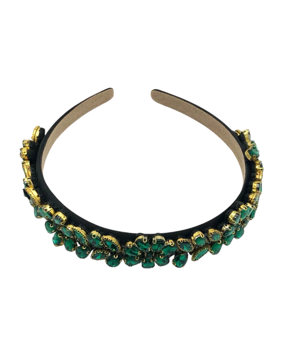 Coroniță de păr, model cu pietre florale, culoare verde-auriu