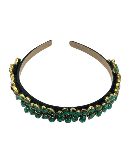 Coroniță de păr, model cu pietre florale, culoare verde-auriu