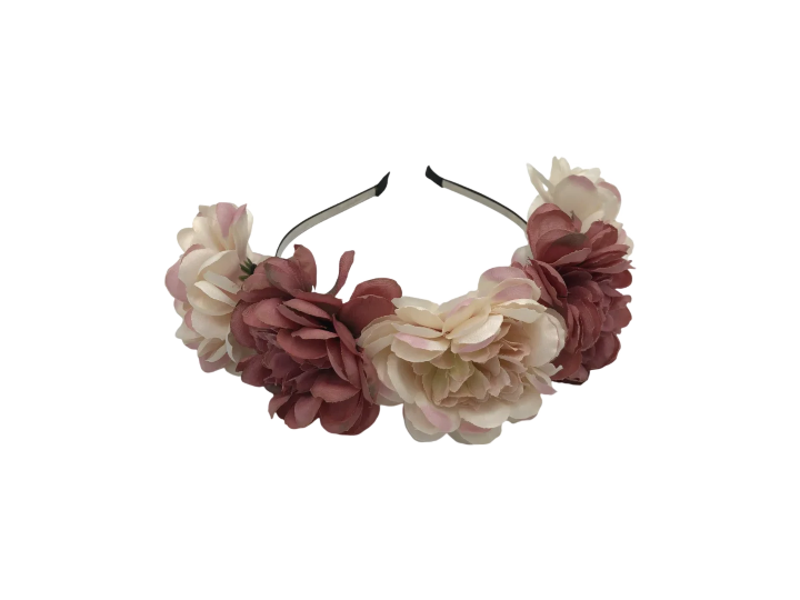 Coroniță de păr florală, culoare burgund–crem