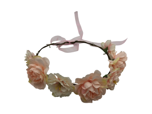 Coroniță de păr florală, model cu panglică ajustabilă, culoare piersică-somon