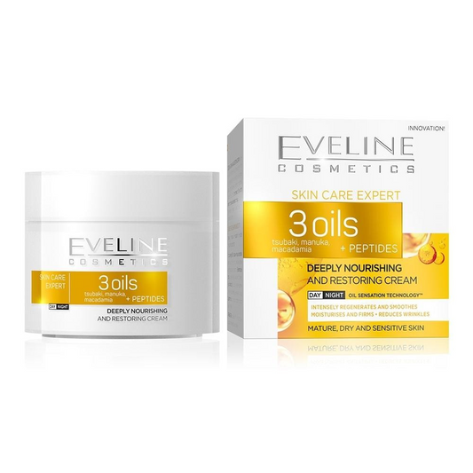 Cremă de față regenerantă Skin Care Expert 3 Oils Deeply Nourishing and Restoring, 50 ml, Eveline Cosmetics