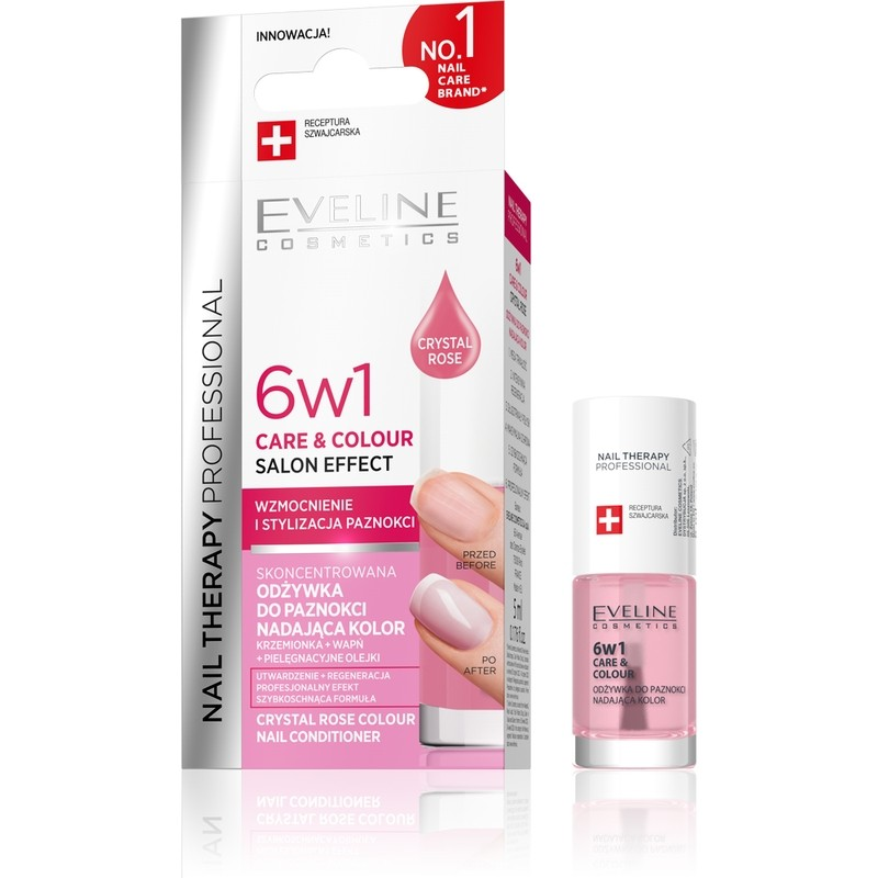 Tratament pentru unghii 6 în 1 Care & Colour Crystal Rose, 5 ml, Eveline Cosmetics