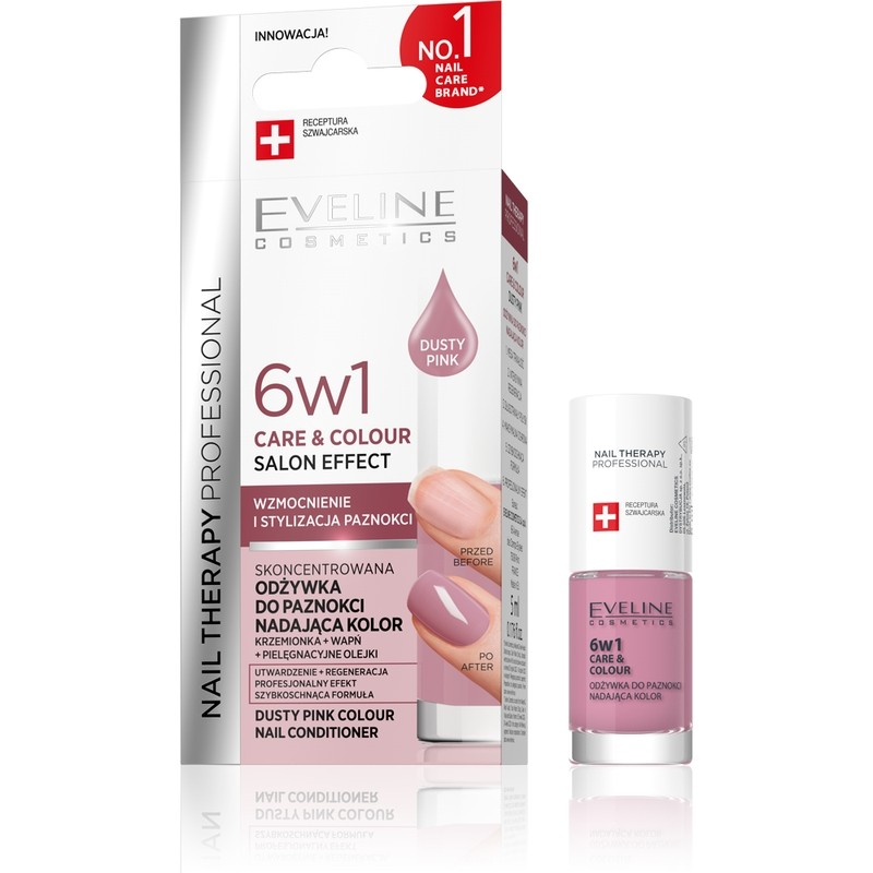 Tratament pentru unghii 6 în 1 Care & Colour Dusty Pink, 5 ml, Eveline Cosmetics