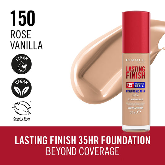 Fond de ten Lasting Finish 35H Hyaluronic Acid SPF20, N.150 Rose Vanilla, 30 ml, Rimmel London
