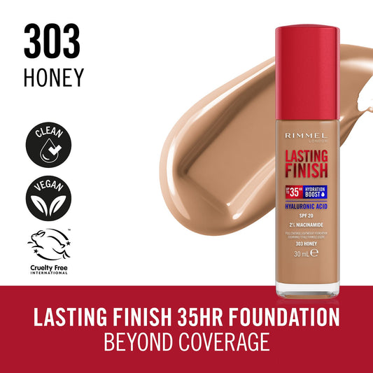 Fond de ten Lasting Finish 35H Hyaluronic Acid SPF20, N.303 Honey, 30 ml, Rimmel London