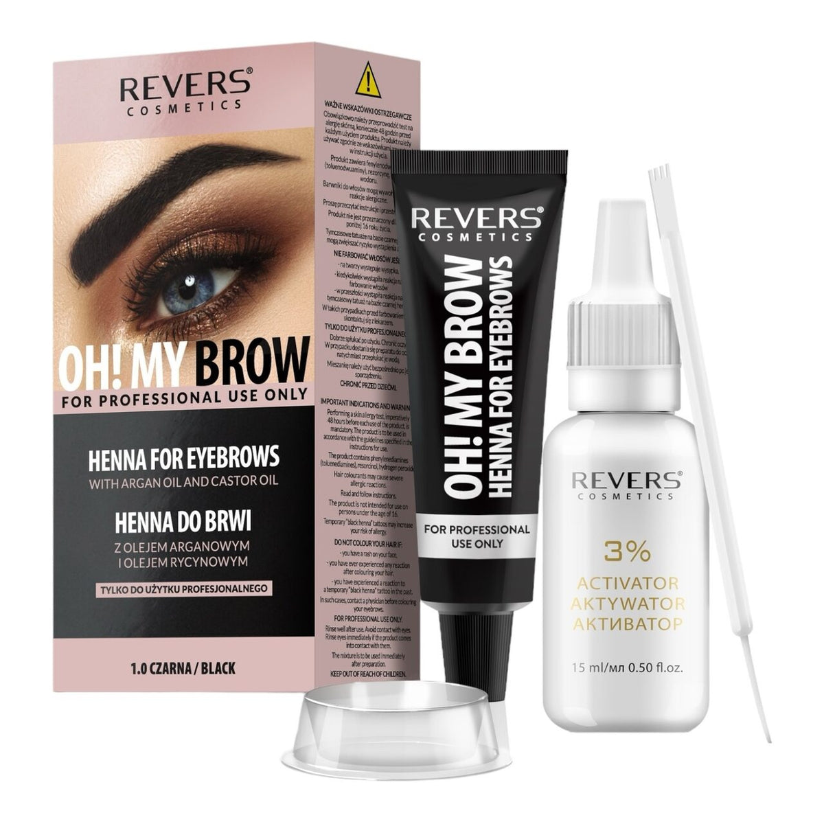 Vopsea pentru sprâncene Henna Oh! My Brow, N.1.0 Negru, 30 ml, Revers Cosmetics