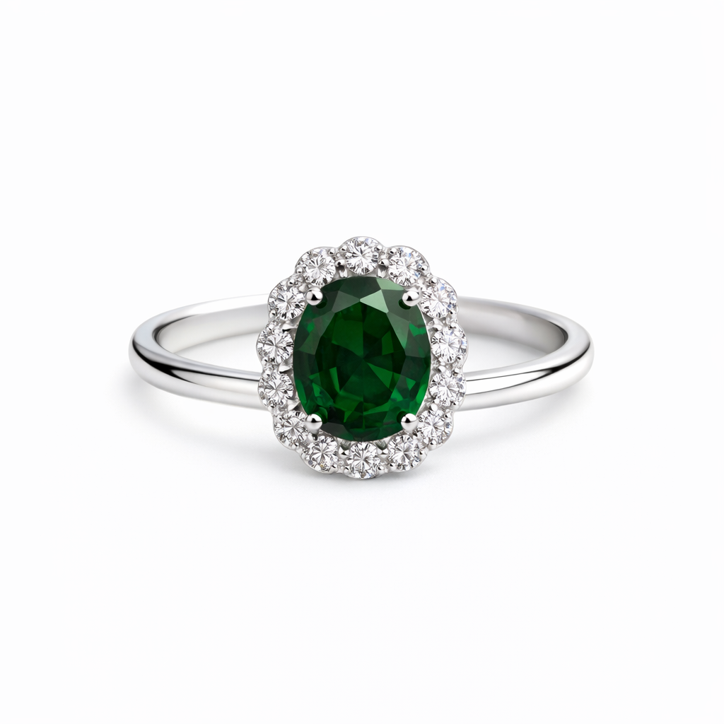 Inel din argint 925 „emerald garden halo”, COD I234, mărime 7