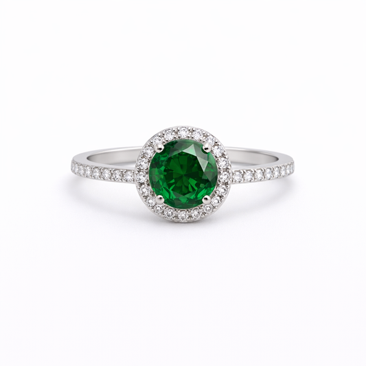Inel din argint 925 „emerald pave halo”, COD I234, mărime 9