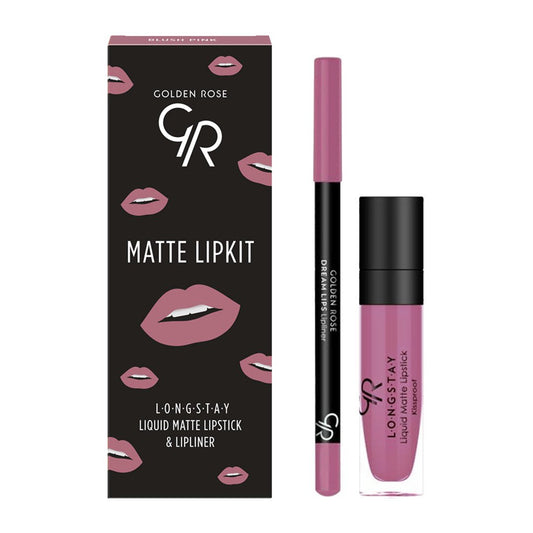 Set pentru buze Matte Lip Kit Blush Pink, Ruj lichid Longstay Matte N.03 + Creion Dream N.535, Golden Rose