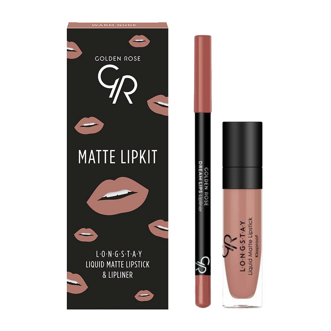 Set pentru buze Matte Lip Kit Warm Nude, Ruj lichid Longstay Matte N.13 + Creion Dream N.503, Golden Rose