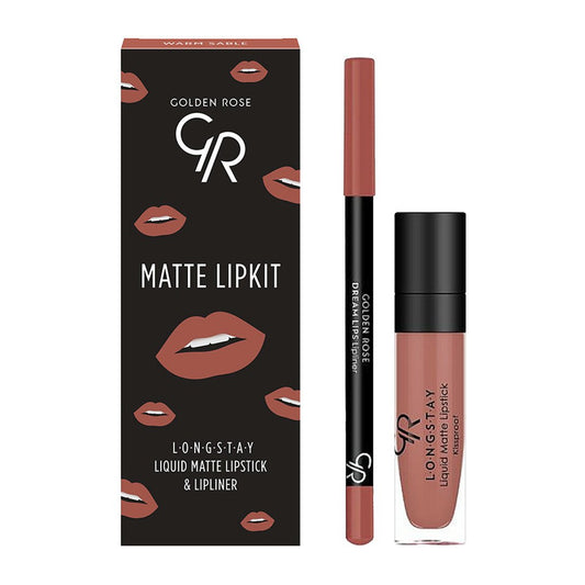 Set pentru buze Matte Lip Kit Warm Sable, Ruj lichid Longstay Matte N.16 + Creion Dream N.531, Golden Rose