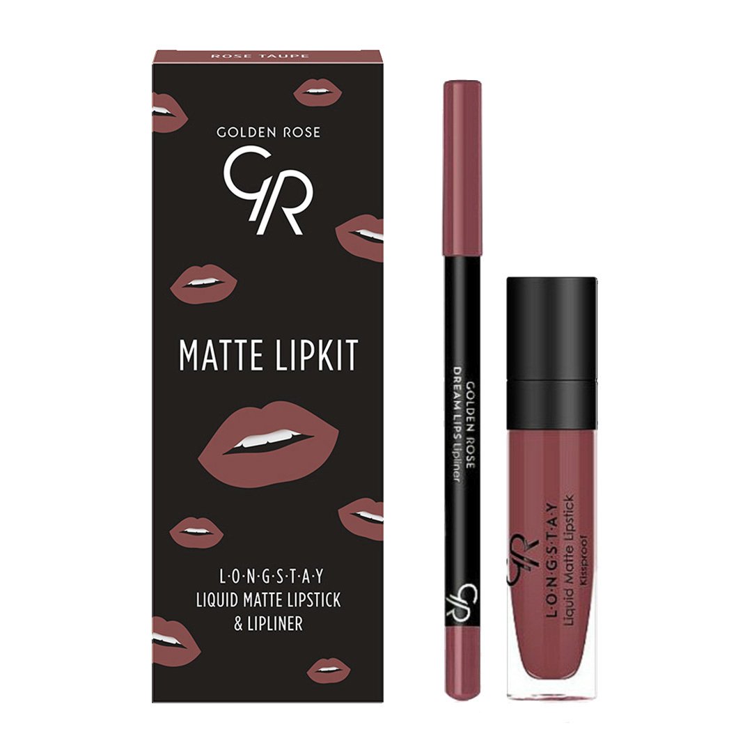 Set pentru buze Matte Lip Kit Warm Sable, Ruj lichid Longstay Matte N.20 + Creion Dream N.510, Golden Rose