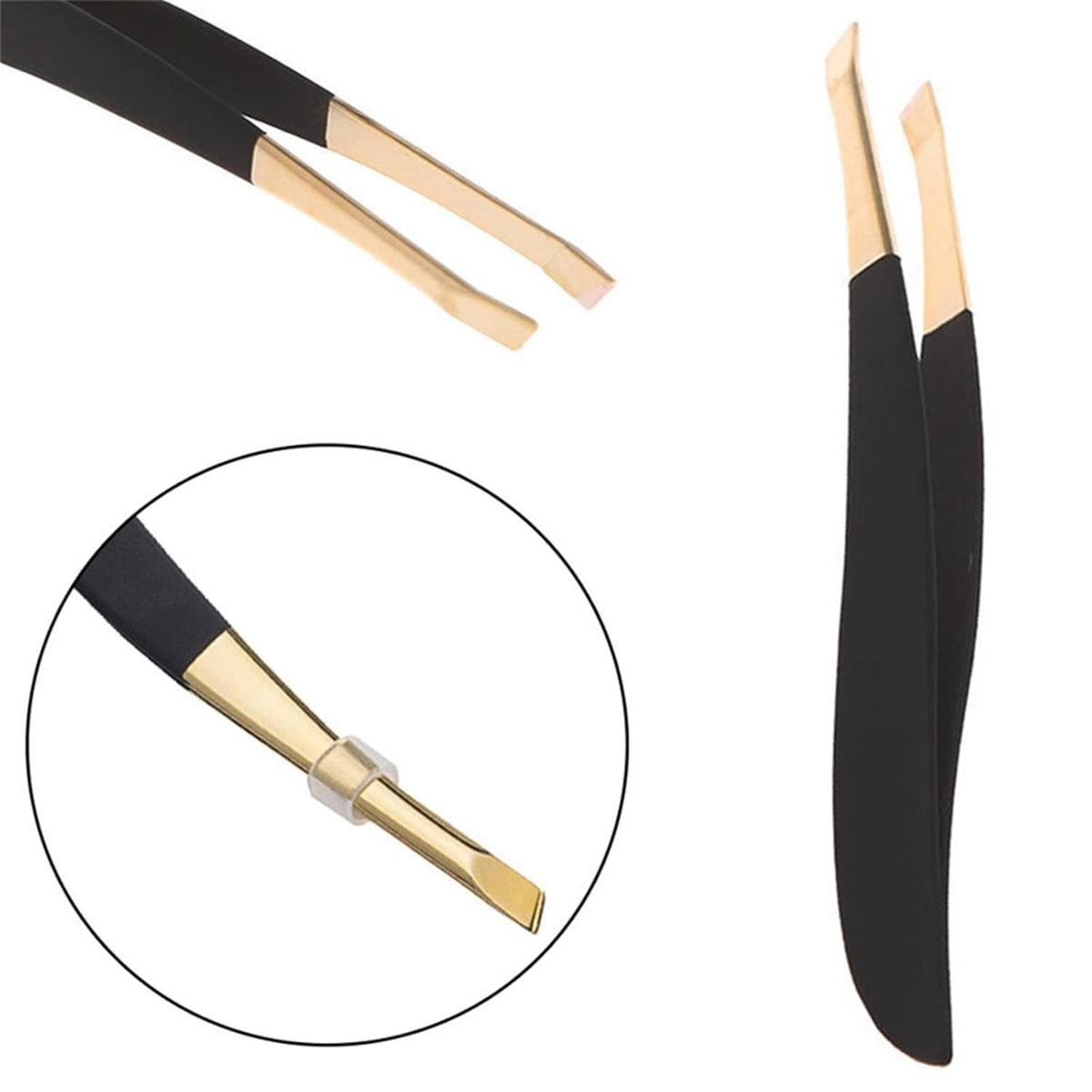 Pensetă metalică pentru sprâncene, model curbat, culoare negru-auriu, Anny