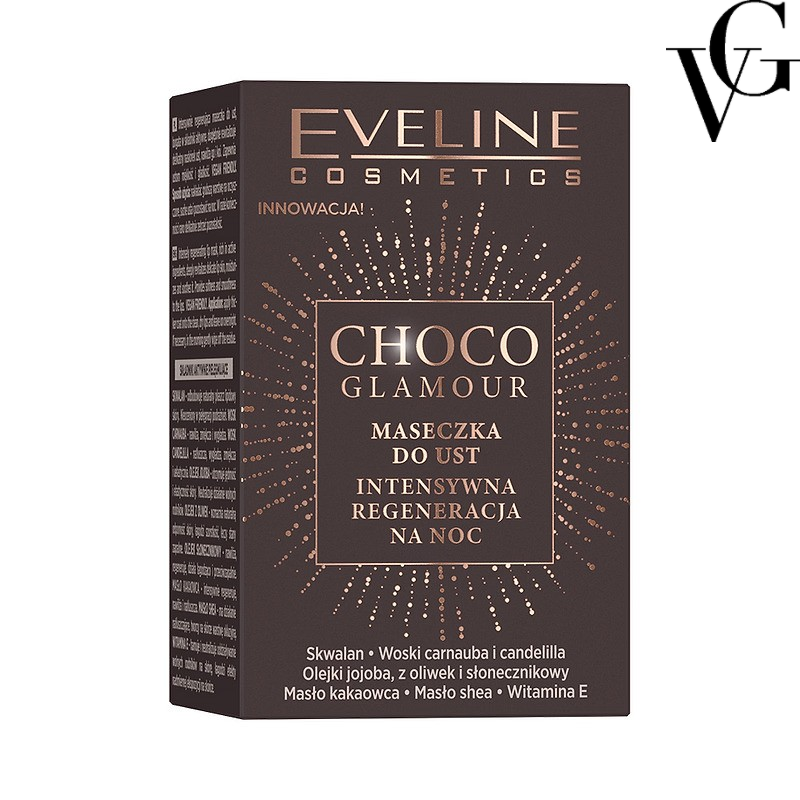 Mască de buze pentru noapte Choco Glamour, 12 ml, Eveline Cosmetics