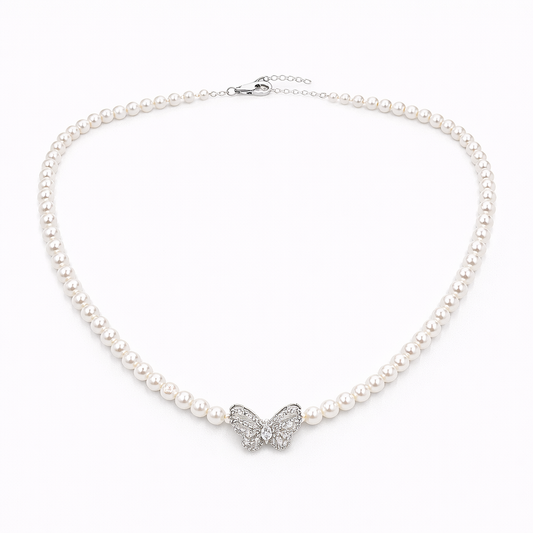 Colier din argint 925 „pearl butterfly”, COD C235, sistem de închidere reglabil, cu prelungire
