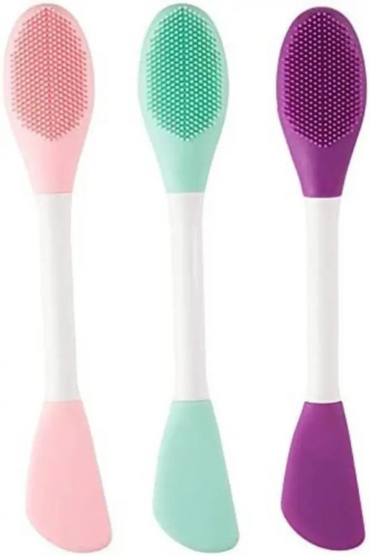 Pensulă dublă pentru curățarea feței și aplicarea măștii faciale, design ergonomic, culori variate